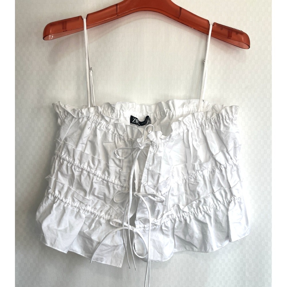 ZARA Corset Top Small White Cotton Spaghetti Straps Cotton Sleveless